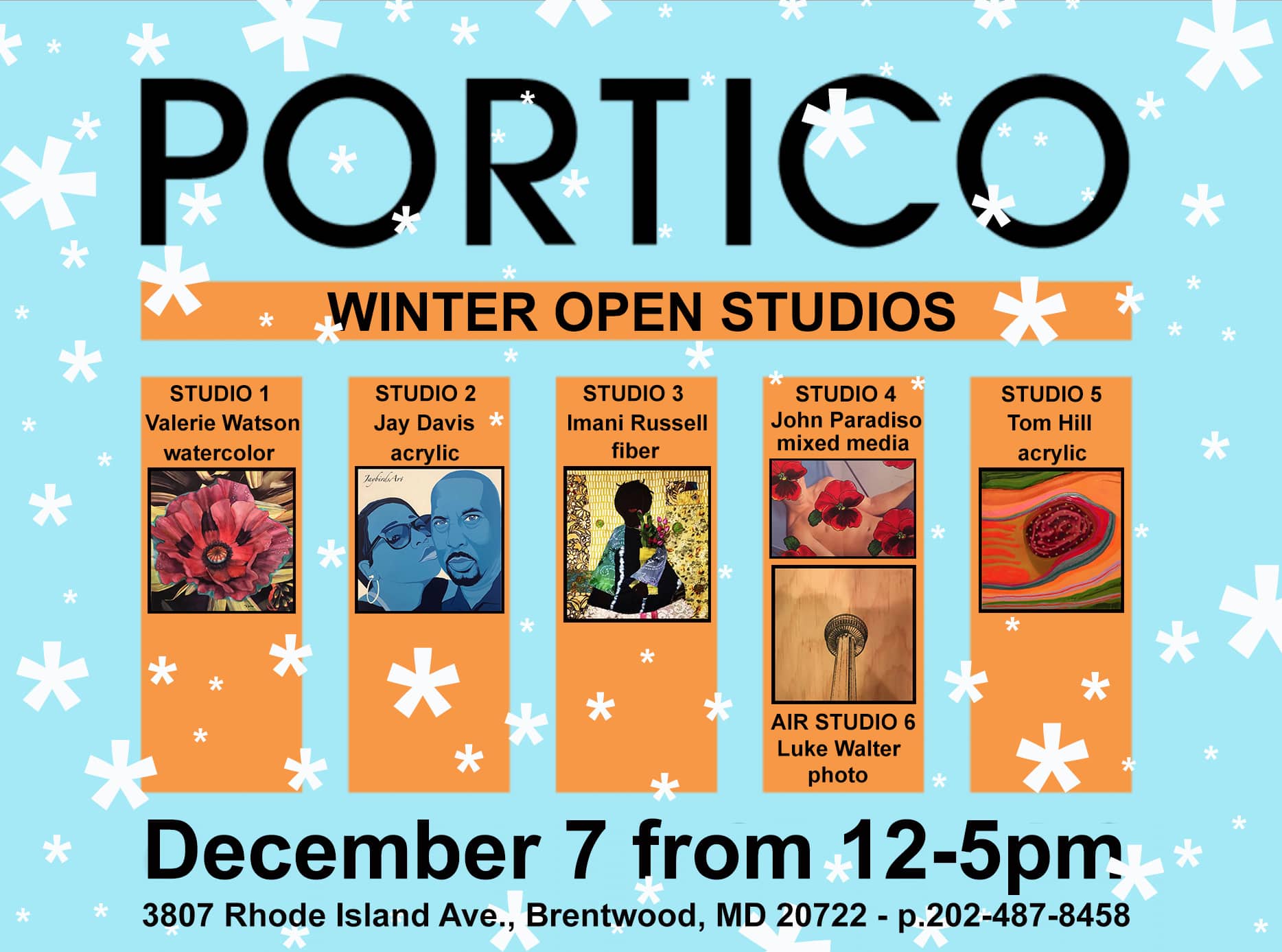 December 7                       Winter Open Studios, Craft Fairs, and Artist Reception all in one day! (Read info)